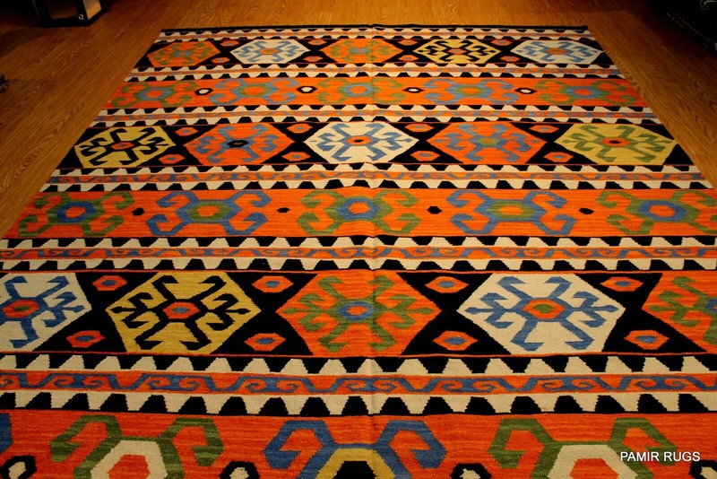 _HAND_MADE_KILIM_9' x 12' Southwestern style SHIRVAN CAUCASIAN Black ORANGE RUG gallery
