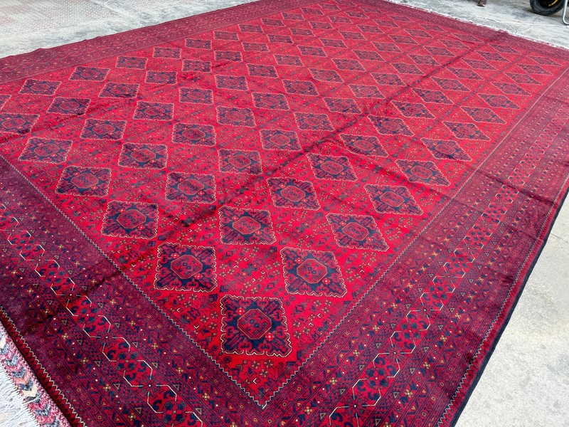 Red Large Palace Size Geometric Rug 13x19 ft Hand Knotted Afghan Turkmen Carpet gallery