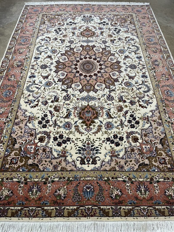 6’ 6”x9’ 10” FINE ORIENTAL RUG WOOL SILK VINTAGE HANDMADE HAND-KNOTTED COLORFUL gallery