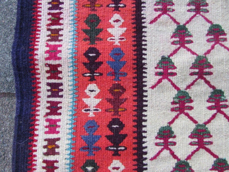 Vintage Traditional Hand Made Oriental Wool Red Pink Small Kilim 154x95cm gallery
