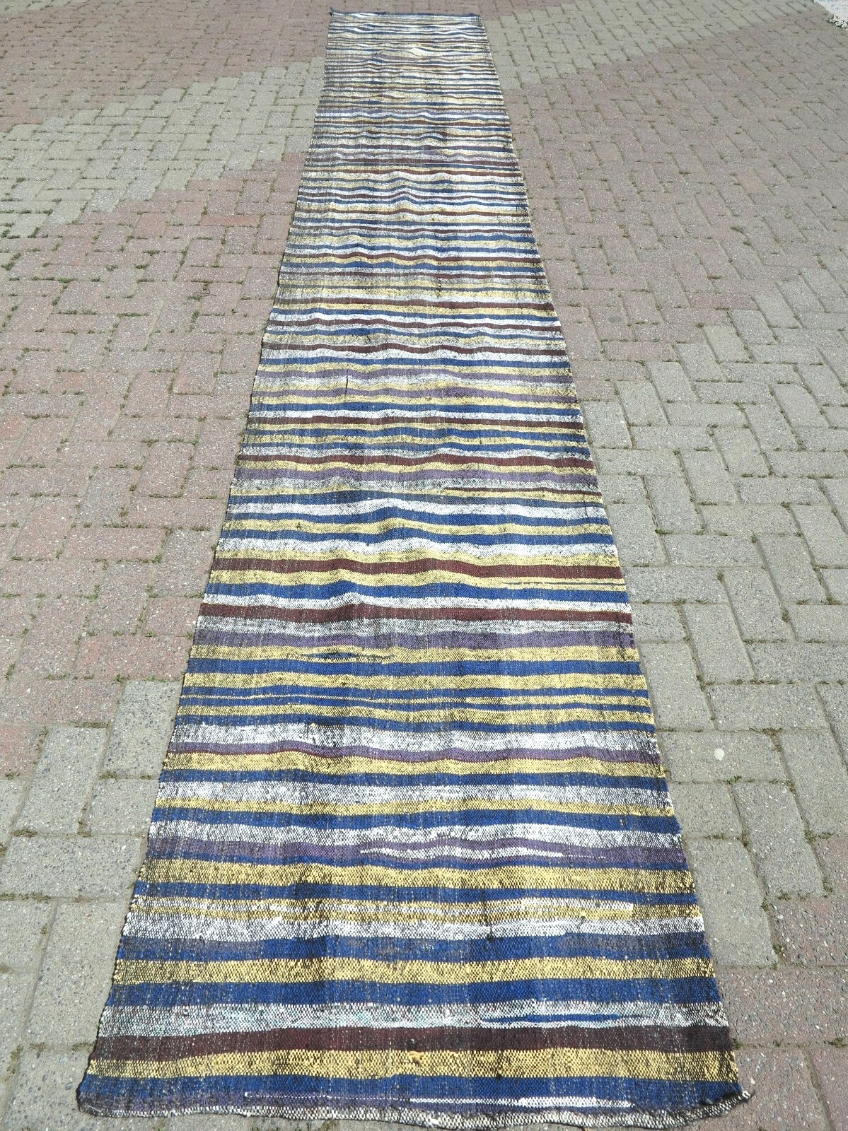 Vintage Turkish Handmade Kilim Runner, Hallway Rug, Striped Rug Runner 3x19 ft gallery