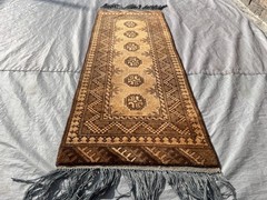 Terracotta Antique Afghan Runner Rug 2×5 Hand Knotted Turkmen Muted Wool Carpet
