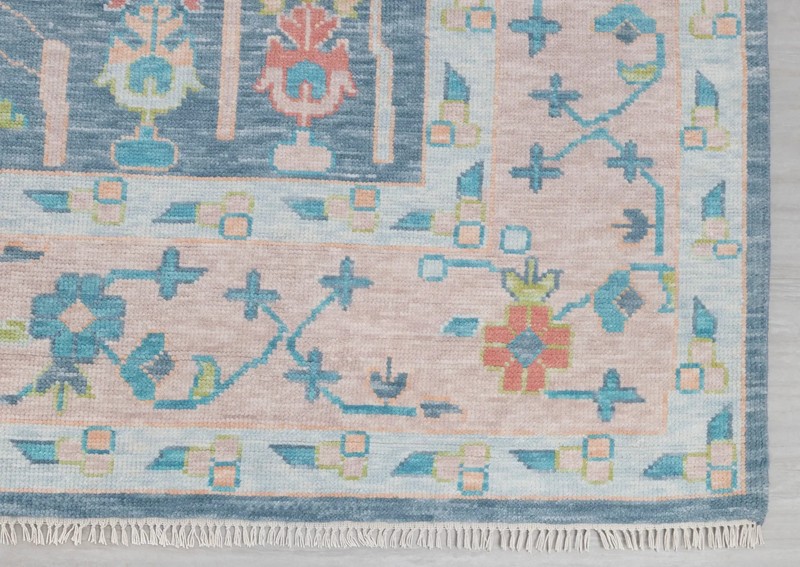 Muted Blue Turkish Oushak Rugs Hand Knotted Woolen Floral Style Livingroom Rugs gallery