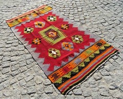 Vintage Rug 43” x 77” Turkish Nomadic Woven Rug Organic Wool Area Kilim Rug