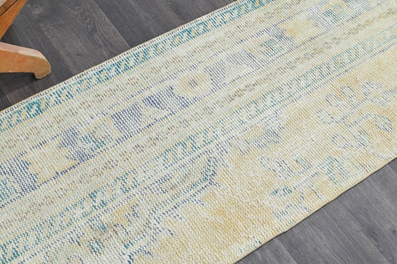 Vintage Turkish Runner Rug 2x5ft Wool Anatolian Handmade Hallway Oushak BEIGE gallery