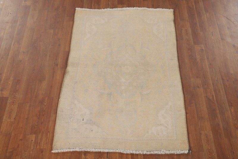 Vintage Muted Beige Distressed Wool Traditional Rug Foyer Hand-made Carpet 3x5 gallery