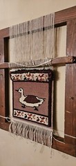 Vintage Wooden Rug Loom With Handmade Duck Wool Rug