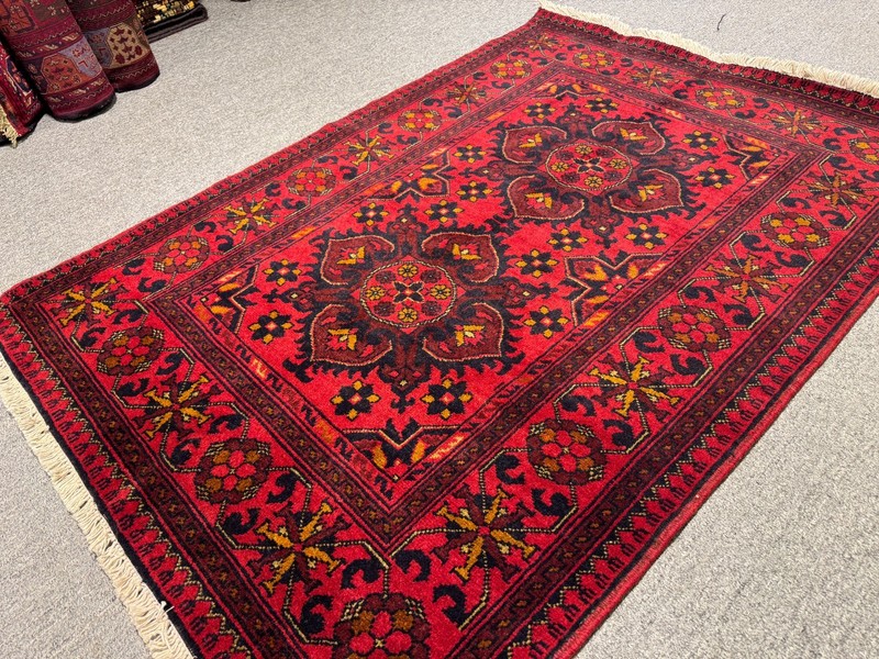 Red Vintage Turkmen Bukhara Rug 3x5 Hand Knotted Persian Style Afghan Tribal Rug gallery