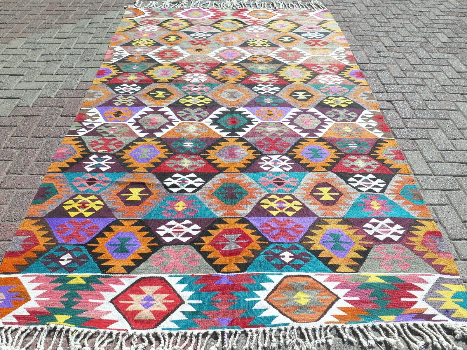 AreaRug, Vintage Turkish Denizli Kilim, Large Rug, Kelim Teppich Carpet 69"x122" gallery