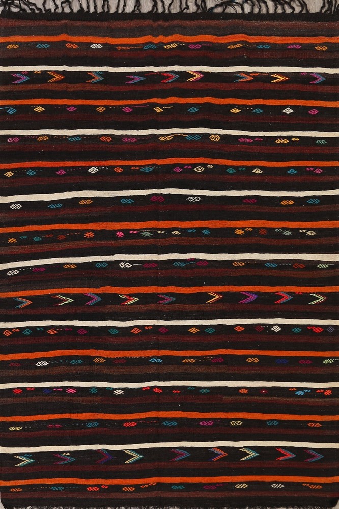 Vintage Stripe Reversible Kilim Turkish Oriental Area Rug Hand-Woven Carpet 7x10
