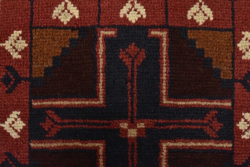 Vintage Tribal Rug 3’7” x 6’2” Red Wool Hand-Knotted Oriental Carpet gallery