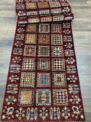 New Handmade Pakistani Runner, 4 Seasons Quilt-Like Design, Natural Dyes, 3×10