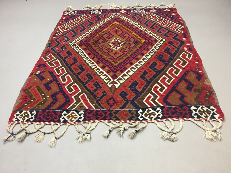 Vintage Turkish Kilim 190x145 cm Tribal Kelim Rug, Black, Red, Beige, Medium gallery
