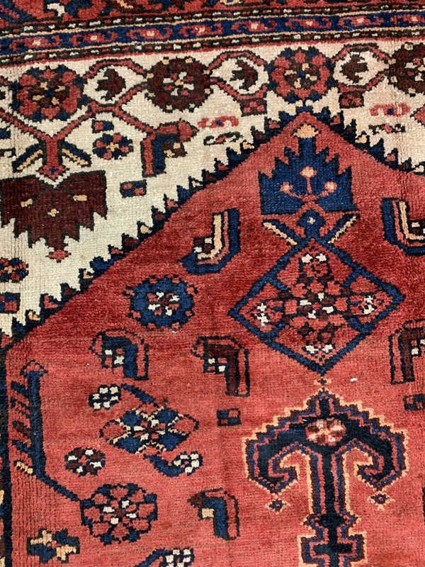 Geometric Vintage Tribal Pattern Turkish 3' 11" x 7' 3" Red Handmade Runner Rug gallery