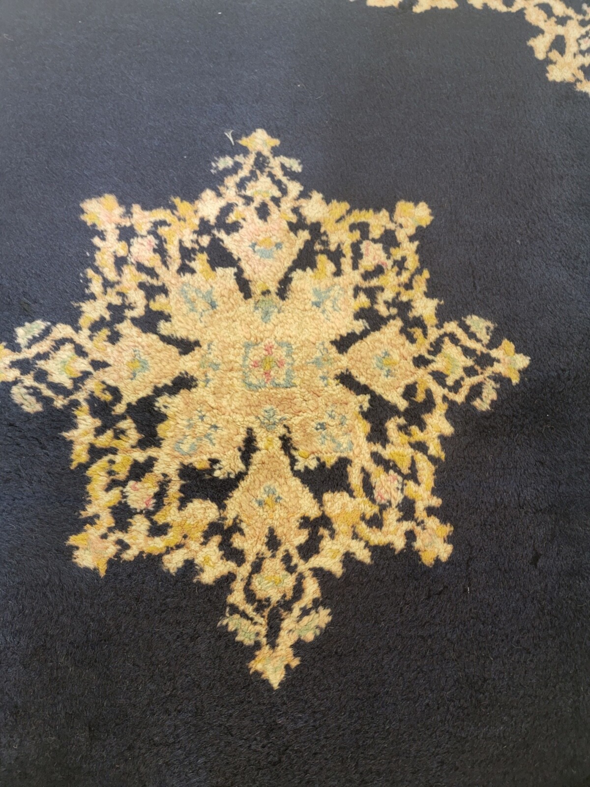 Antique Oriental Hand-Knotted Wool Area Rug Navy Blue/Terracotta/Beige 4' x 4'4" gallery