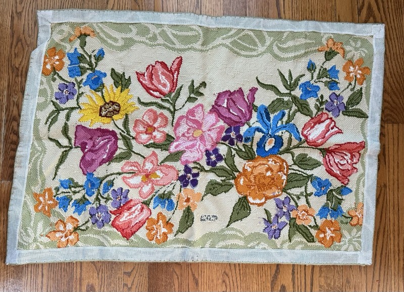 Vintage lovely Floral Needlepoint Rug, Which Can Be Framed Large gallery