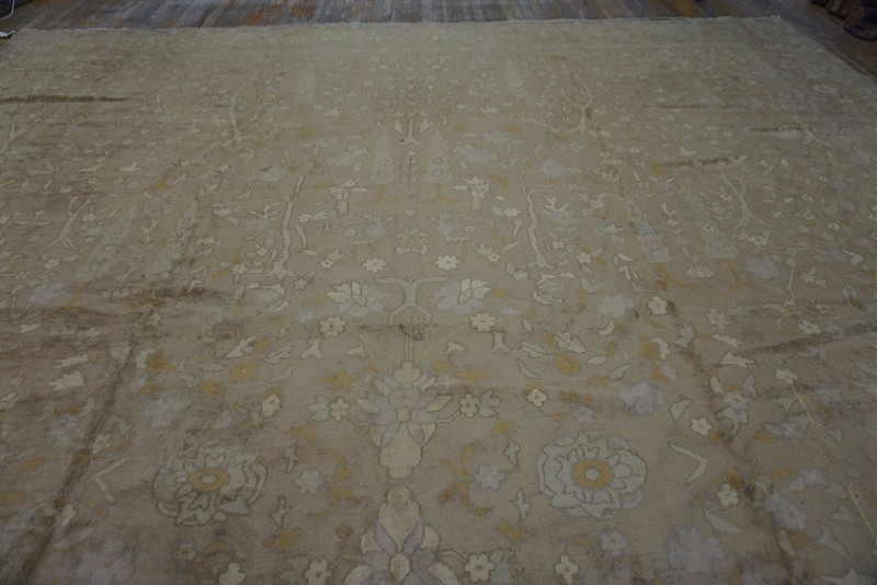 14X18 Vintage Indian Beige Wool Area Rug 1930 gallery