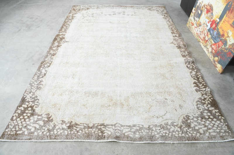 7x10 rug, handmade vintage turkish carpet, neutral oversize oushak wool rugs,26 gallery