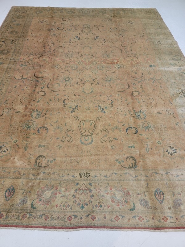 Antique Oriental Hand-Knotted Wool Area Rug Terracotta/Green/Beige 8'6" x 11' gallery