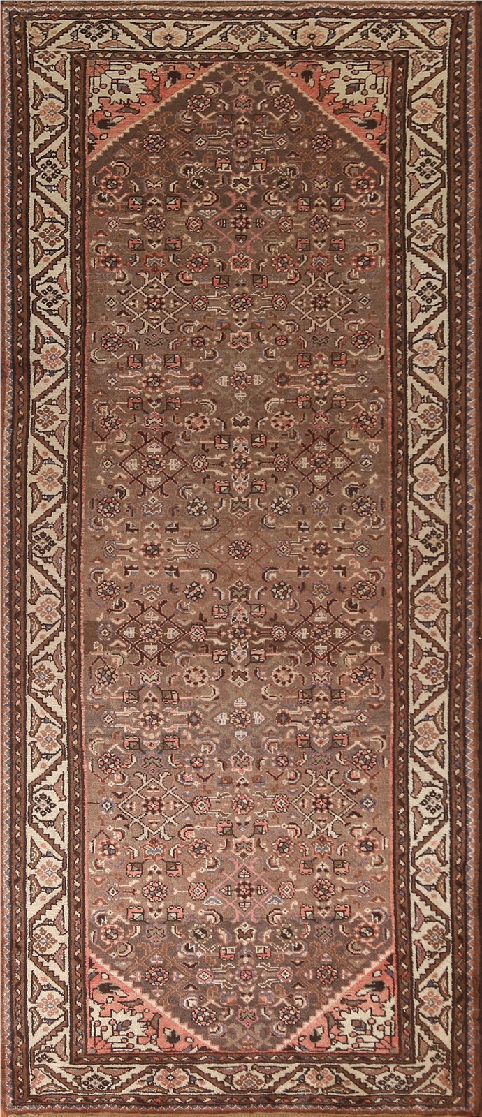 Geometric Brown Wool Runner Rug 4x10 Hand-knotted Vintage Traditional Nomad Rug gallery