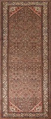Geometric Brown Wool Runner Rug 4×10 Hand-knotted Vintage Traditional Nomad Rug