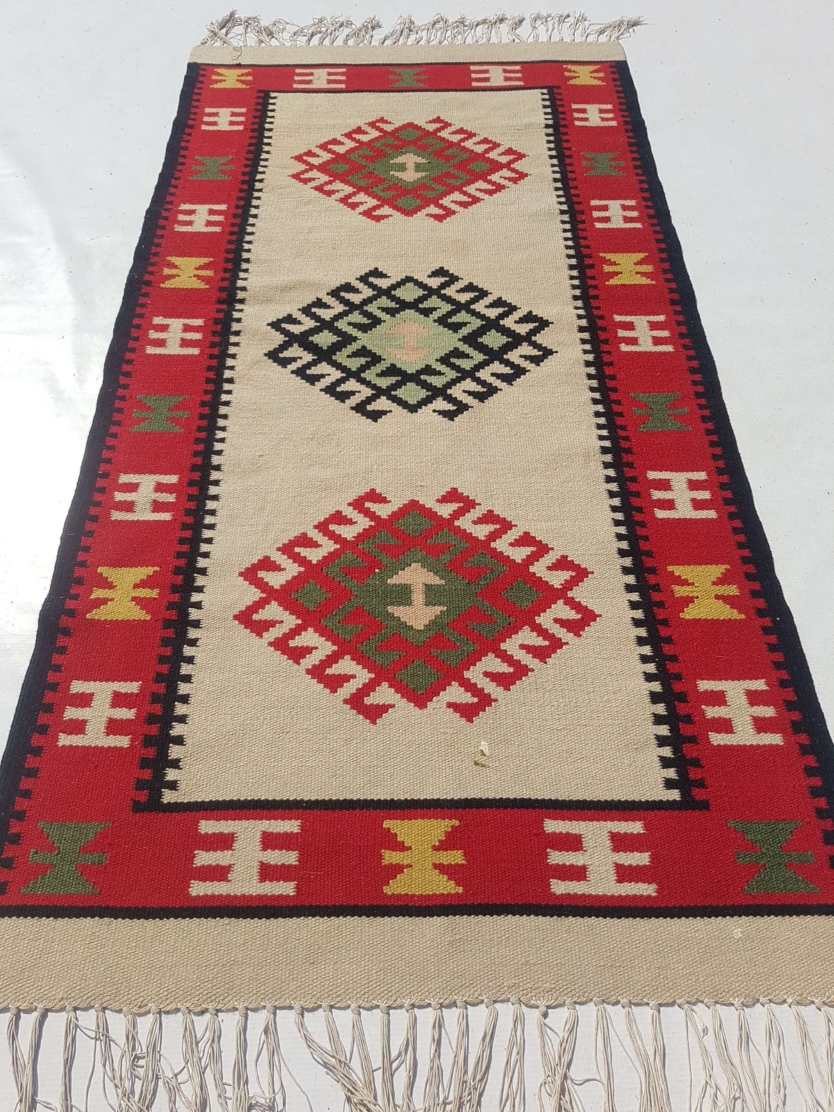 Fine Vintage Traditional Hand Made Oriental Wool Red Kilim Rug 159x79cm gallery