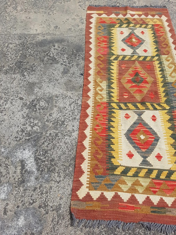 Fine Vintage Traditional Handmade Afghan Wool Multicolor Kilim 4.9x2.2 ft gallery