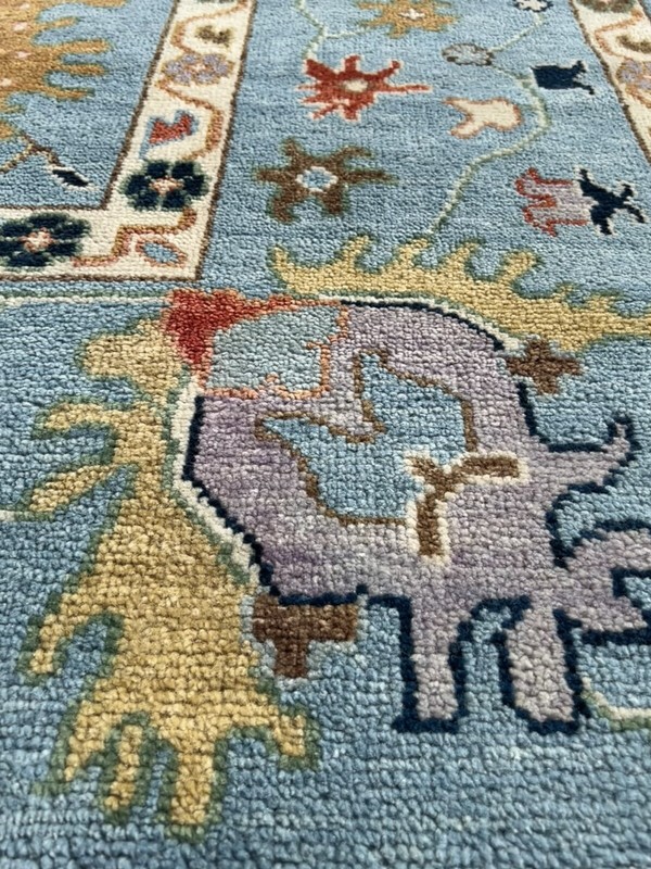 On Sale Genuine Hand Knotted Blue Oushak Geometric Area Rug Carpet 9’x11’10”,#9 gallery