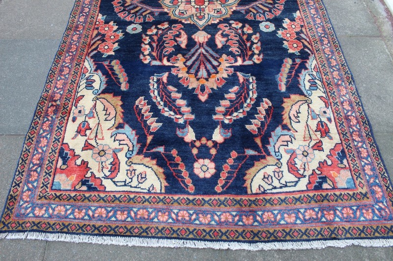 Vintage Hand Made Traditional Oriental Wool Blue Large Rug 263x141cm gallery