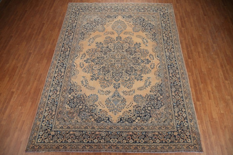 Vintage Muted Rust/ Navy Blue Wool Mashaad Area Rug 10x13 Living Room Carpet gallery