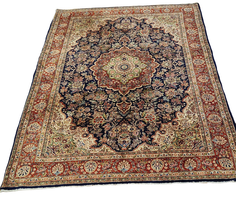 Kazvin Medallion rug, Navy Ivory Red & Green - 6'6" x 9'4" gallery