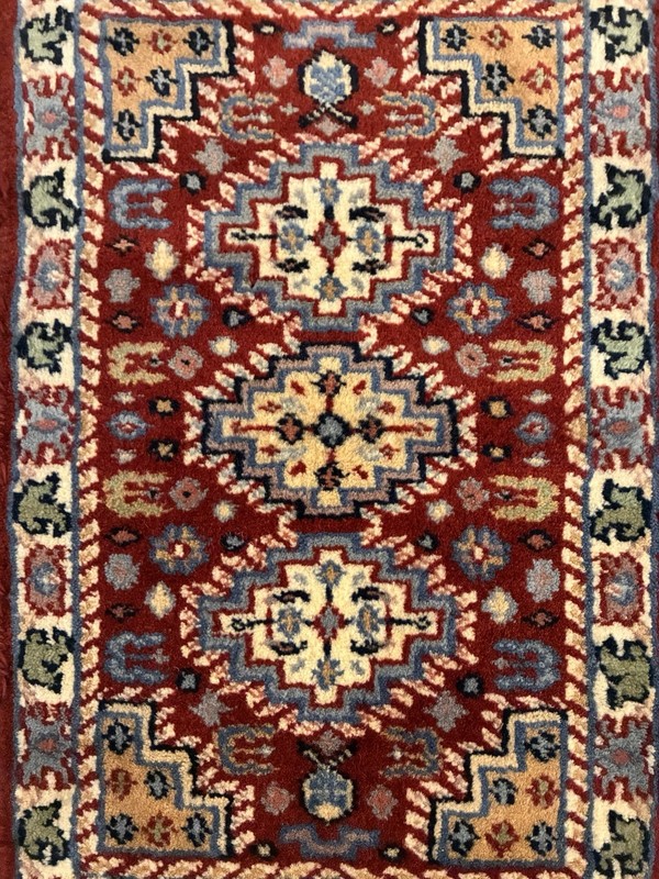 Vintage Virgin Wool Rug 19" x 12" Capel Salesman Sample Prayer 2" Fringed Edge gallery
