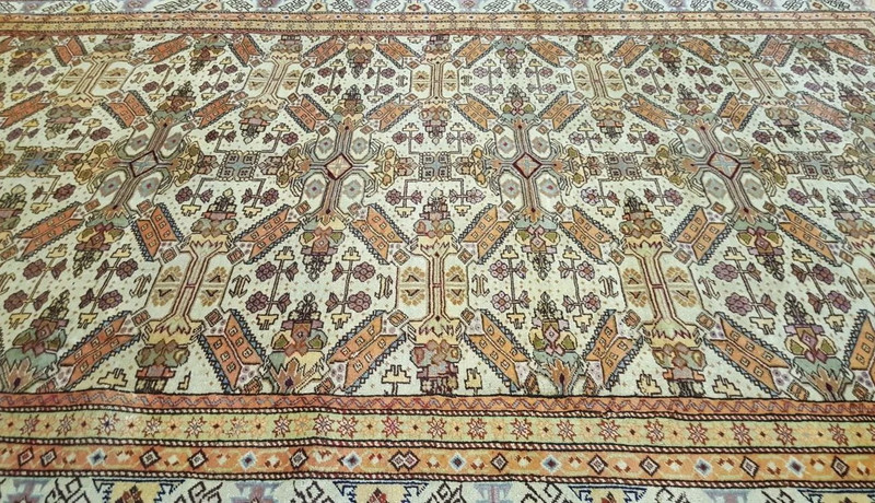Masterpiece Antique Muted Dyes 7x10ft Cross Patterned Wool Pile Hereke Rug gallery