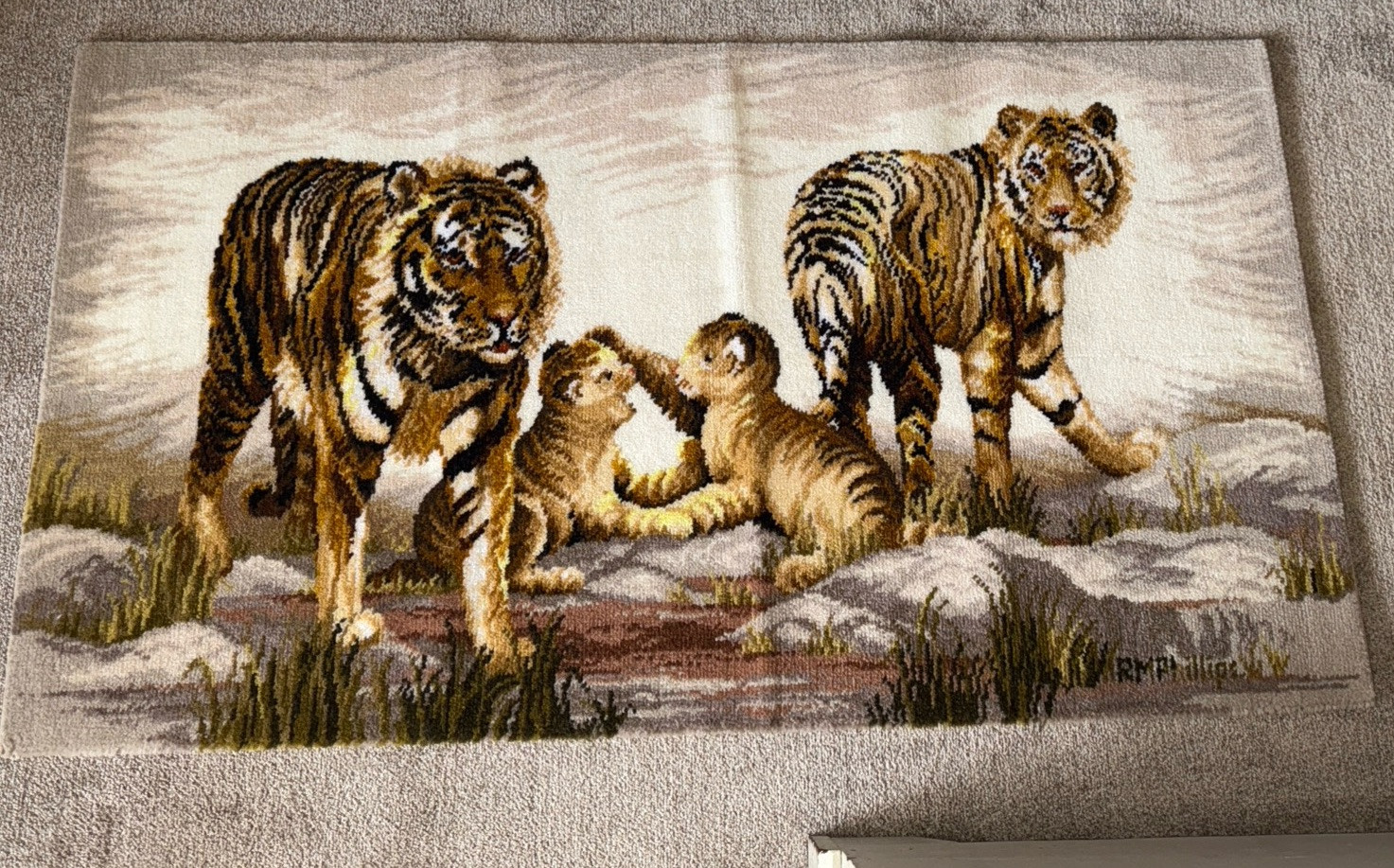 TRUE VINTAGE British Carpet Mark - Runner Safari Tigers -Rare gallery