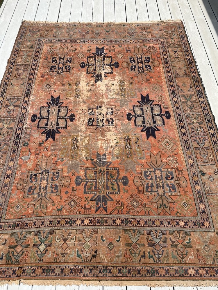 ANTIQUE SHAHSAVAN SOUMAK RUG ANIMALS 7 x 9 ft