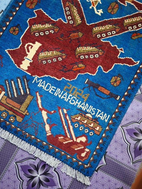 M131 Vintage Afghan War Rug 9/11 Handmade Wool Pictorial Tribal Rug 79 ×64 Cm gallery