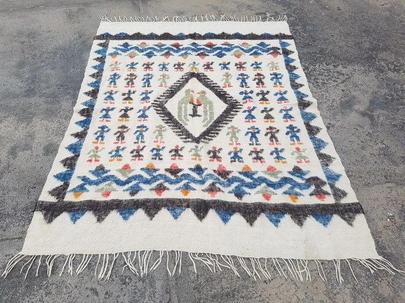 Vintage Traditional Handmade Guatemalan Wool Multicolor Kilim 150x192cm gallery