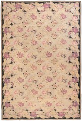 Antique European Bessarabian Kilim 9’6″×16′ Ivory Roses, Flat-Weave, 1870s