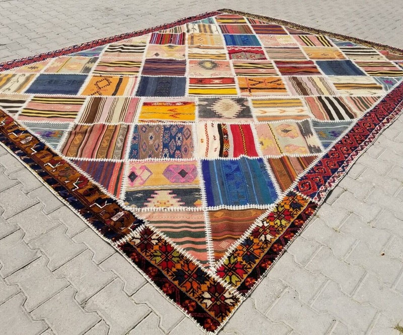 Beautiful Antique Multi-Colored Wool Pile Tribal Area Patchwork Rug 8x12ft gallery