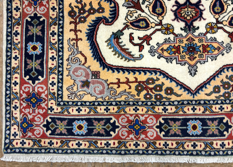 Vintage Ardebil Tribal Oriental Rug 5x7 Hand Knotted Wool Ivory Blue Carpet Area gallery