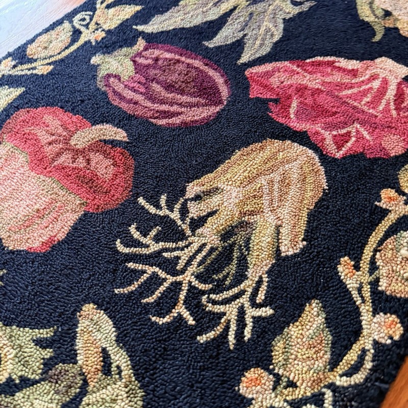 Antique 1910 Primitive Hooked Rug Vegetables Garden Farmhouse Rug Runner 26x92 gallery