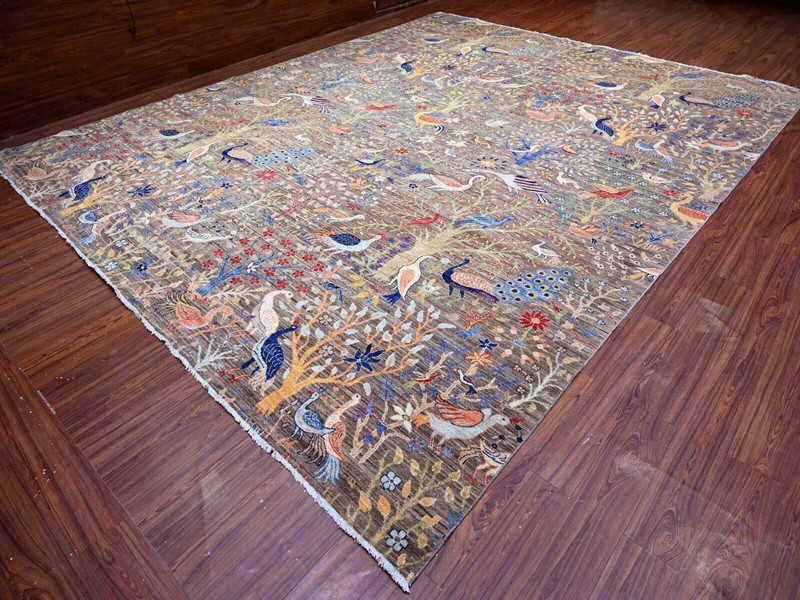 Exquisite High-End Hand-Knotted Vegy Dye Love Birds Patterned Oushak 12'x14'10" gallery