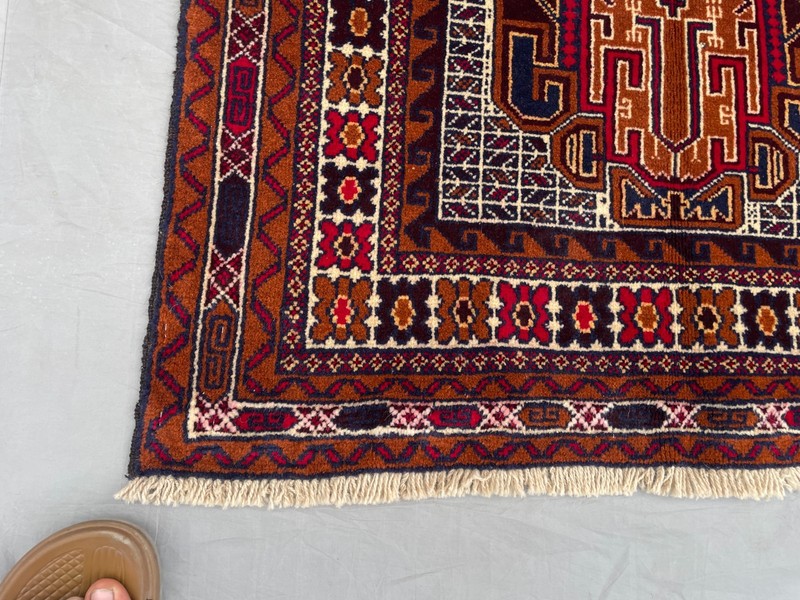 2'8x5'0 ft Vintage Afghan Baluchi Hand Knotted Wool Brown Navy Tribal Runner Rug gallery