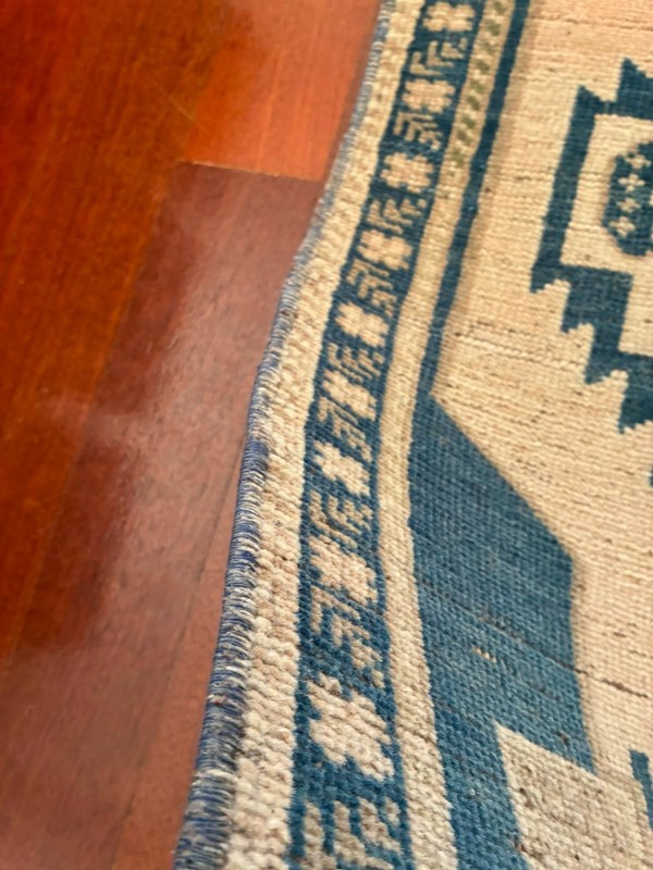 Vintage Oushak 2x3 Small Rug Blue Cream Beige Hand Knotted Turkish Wool Door Mat gallery