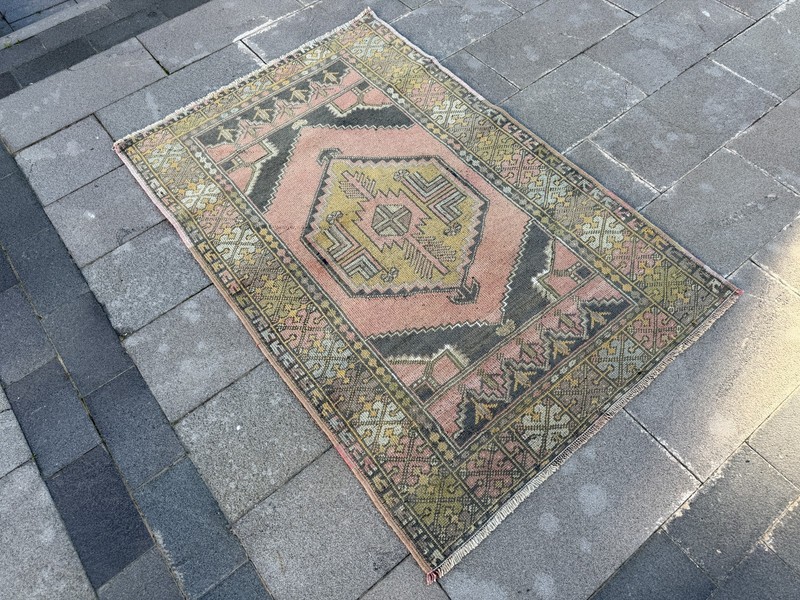 Vintage Turkish Oushak Rug 3.6x5.5 ft Pastel Pink Handmade Wool Area Rug gallery