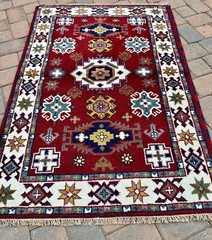 New Tribal & Geometric Kazakh Rug Handmade in India, Stunning Unique Colors, 4×6