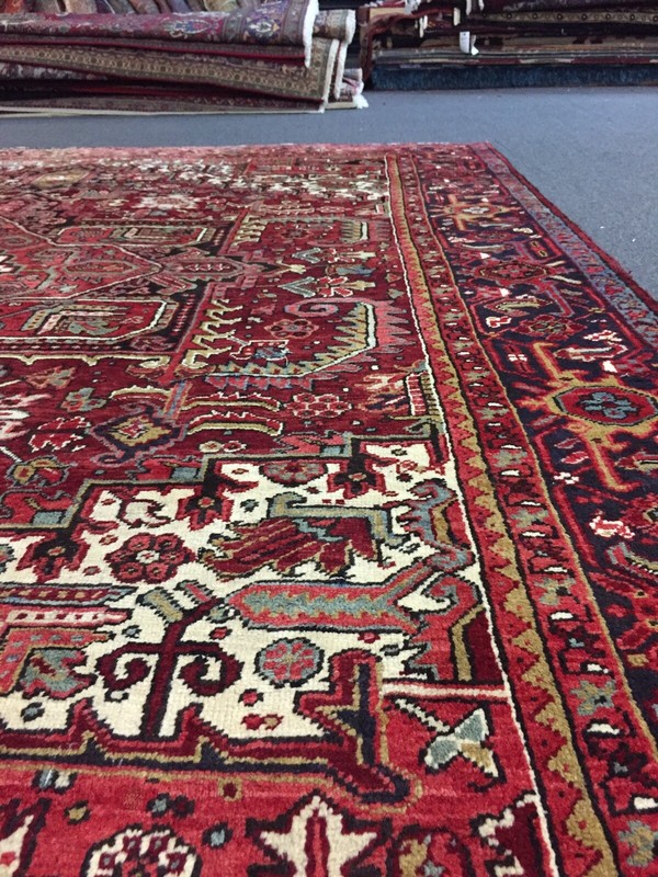 Semi Antique Hand Knotted Vintage Serapi Herizz Area Rug Geometric 9'2x11'1,2483 gallery