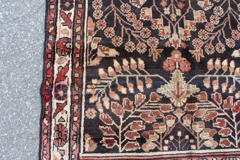 Oriental Leaves Vintage Afghan 3' 3" x 8' 3" Black Handmade Area Rug gallery