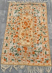 Vintage Handmade Aubusson: French Style Chain-Stitch, Needlepoint Rug 2×4 ft