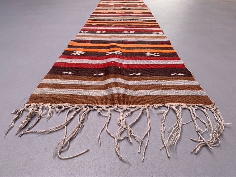 Old Turkish narrow Kilim Runner 410x63 cm shabby chic, vintage kelim gallery